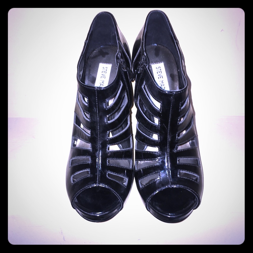 Steve Madden Black Patent Cage Heels